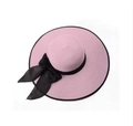 Cappello da sole in paglia rosa a tesa larga con nastro nero e fiocco decorativo - M / Viola