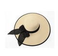 Cappello da sole beige a tesa larga con fiocco nero per protezione solare da spiaggia - M / Beige