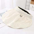 Detail of beige sun visor hat with pleated wavy brim and silver metal buckle accent - M(56-58cm) / Off White