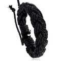 Bracciale minimalista in corda nera intrecciata a mano con cordino regolabile - Nero