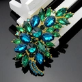 Elegant emerald and royal blue feather leaf brooch with gold alloy base setting - 18k Gold Peacock Blue
