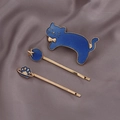 Set di fermagli per capelli con gatto blu navy e stelle cosmiche con glitter su raso - Gatto Blu con Farfallino