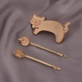 Set di 3 fermagli dorati per capelli con gatto e stelle su raso viola lussuoso - Gatto Rosa con Farfallino