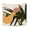 Bohemian tapestry featuring hand silhouette and tropical green leaf illustration - 73X95CM / Hand & Leaf (Brushed Fabric)