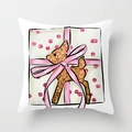 White Christmas pillow cover featuring golden glitter reindeer and pink gift box design - Golden Deer Gift Box (DRD151-11)