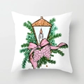 Christmas pillow cover with vintage lantern and pine branches on white fabric - Retro Lantern Pinecone (DRD151-15)