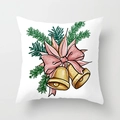 Detail of Christmas pillowcase featuring golden bells, pink bow and festive greenery design - Warm Bell Bow (DRD151-10)