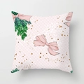 Christmas pillow cover with pink bow and green plant pattern on striped background - Pink Stripe Plant (DRD151-13)