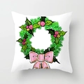 White Christmas pillow cover with pink berry wreath and large glitter bow pattern - Classic Wreath Bow (DRD151-16)