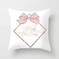 White Christmas pillowcase featuring pink bow and golden Merry Christmas text design - Pink Merry Christmas (DRD151-14)
