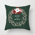 Merry and Bright dark green Christmas pillow case with floral wreath for sofa decor - Wreath Merry and Bright/Dark Green (DRD153-18)