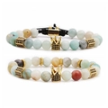Set de pulseras de cuentas de piedra y malaquita, con un dije de corona dorada de moda - Juego de piedras de amazonita