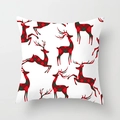 Housse de coussin de Noël avec silhouette de renne à carreaux rouge et vert sur blanc - Renne à Carreaux/Blanc (DRD153-2)