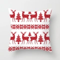 Christmas pillowcase with red reindeer and tree patterns in Nordic knit style - Reindeer Tree Knit/Red White (DRD153-21)