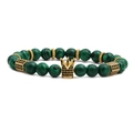 Set di braccialetti con perline di malachite verde, corona d'oro e zirconi neri - Malachite di Perline
