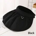 Black sun visor hat with pleated texture and silver ring detail for women UV protection - M(56-58cm) / Black