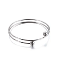 Brazalete multicapa minimalista de acero inoxidable plateado con extremos de cuentas - Pulsera (KB129480-Z) / Plateado