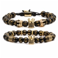 Agate beads crown bracelets set with gold mantra symbols and braided drawstring - Six-Character Mantra Set