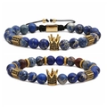 Perlenarmband-Set aus Kaiserstein und Tigerauge mit goldenen Kronen-Akzenten - Kaiserstein-Set