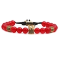 Bracciale da uomo con perline di agata rossa opaca, corona d'oro CZ e cordino regolabile - Stile Intrecciato in Agata Rossa