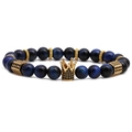 Armband mit blauen Tigeraugenperlen, goldenem Kronenanhänger und Zirkonia-Akzenten - Blaues Tigerauge Elastisches Perlenarmband (Krone)