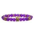 Set di bracciali di perle di ametista e ambra con ciondolo a corona in oro e zircone lucido - Stile con perline di ametista