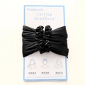 Black satin heatless hair curler with elastic ruched design and instruction card - Black