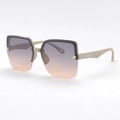Fashionable beige semi-rimless sunglasses with gradient lenses and D metal detail - Light Coffee Frame Grey Orange Lens