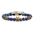Bracciale intrecciato in pietra imperiale blu con perline marmorizzate e ciondolo a corona - Intrecciato Regolabile / Pietra Imperiale Blu/Oro (Stile Intrecciato)