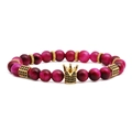 Set di bracciali con perle occhio di tigre, corona dorata e zirconi neri fatti a mano - Perline Elastiche / Occhio di Tigre Rosso Porpora/Oro (Stile con Perline)