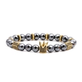 Bracciale in ematite con ciondolo a corona dorata e accenti in zirconia cubica - Ematite Con Perline