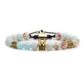 Set bracciali di perline con occhio di tigre e corona con cordino nero regolabile per tutti - Stile Intrecciato in Pietra Blu Texturizzata