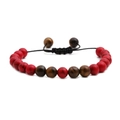 Adjustable woven bracelet with red turquoise and brown tiger eye beads for couples - Red Turquoise & Tiger Eye