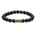 Pulsera de cuentas de piedra de lava para hombre y mujer con dije cilíndrico dorado - Dorado
