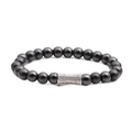 Pulsera minimalista de cuentas de hematita con cilindro de circón para hombres y mujeres - Oro Blanco