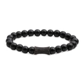 Pulsera de cuentas de obsidiana negra pulida con un dije cilíndrico micro-pave para hombre y mujer - Piedra Negra Mate Color Negro Pistola