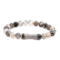 Pulsera de cuentas de piedra de dragón con dije cilíndrico de cristal plateado para hombre mujer - Oro Blanco