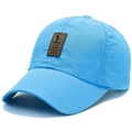 Light blue breathable quick-dry baseball cap with laser-cut holes and leather patch - Adjustable / Sky Blue
