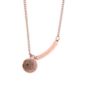 18K rose gold necklace featuring a round smiley face pendant and engraved smile bar charm - Rose Gold