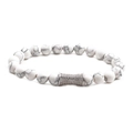 Pulsera de cuentas de piedra dragón con patrones turquesa blanca y dije de circón - Oro Blanco