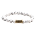 Conjunto de pulseras de turquesa blanca con cabeza de león dorada y cilindro de circonita negra - Dorado