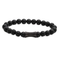 Set de pulsera de piedras de lava con cabeza de león y cuenta cilíndrica de circón negro - Dije de Cilindro de Cintura Pequeña / Color gunmetal