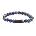 Pulsera de cuentas de piedra imperial azul con dije de metal negro micro-engastado de moda - Azul/Accesorios Negro Pistola