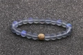 Bracelet de perles de pierre de lune 8mm pour hommes et femmes avec boule zircon dorée - Bleu gris