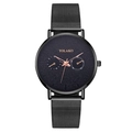 Men's minimalist black quartz watch with Milanese mesh strap and rose gold markers - Rose Gold Hands Black Strap