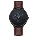 Montre à quartz YOLAKO pour homme avec cadran noir et bracelet en cuir brun - Aiguilles Bleues Cadran Noir Bracelet Marron