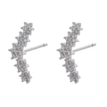Detailed view of silver curved star cluster earrings with white cubic zirconia stones - White Gold White Zircon Five-Flower