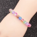 Frosted gradient moonstone beaded bracelet with a gold micro-pave zircon ball for men and women - Rose Gold 11 (Rainbow Gradient)