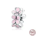 Pink enamel flower charms in 925 sterling silver for DIY bracelet bead jewelry - Pink Flower (SCC1484)