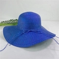 Navy blue wide brim straw sun hat with decorative ribbon bow for beach vacations - M (56-58cm) / Navy Blue